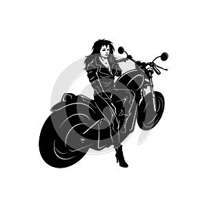 Sexy Girl and Vintage Motorcycle - Chopper, Classic Bike, Clipart, Vector Silhouette