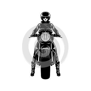 Sexy Girl and Vintage Motorcycle - Chopper, Classic Bike, Clipart, Vector Silhouette