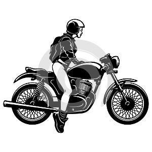 Sexy Girl and Vintage Motorcycle - Chopper, Classic Bike, Clipart, Vector Silhouette