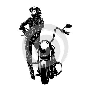 Sexy Girl and Vintage Motorcycle - Chopper, Classic Bike, Clipart, Vector Silhouette