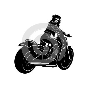 Sexy Girl and Vintage Motorcycle - Chopper, Classic Bike, Clipart, Vector Silhouette