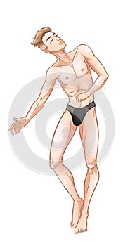 Sexy handsome man dancing in underwear, stripper, go-go boy, gay club disco, vector illustration