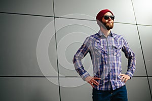 Sexy hipster man with beard posing