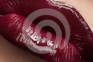 kiss. Fashion vinous lips glossy make-up photo