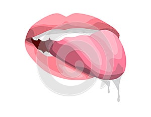 Sexy lips. open mouth with tongue.Attractive female mouth with saliva.