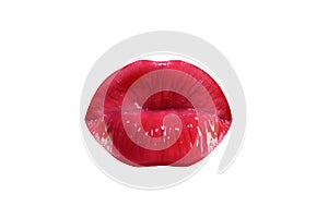 Sexy lips. Red female mouth isolated on white background. Lip gloss and pink lipstick. Mouth icon. Cosmetics concept.