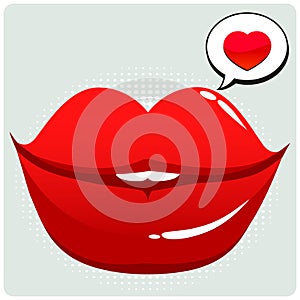 Female lips with speech bubble. Mouth talking. Vector illustration