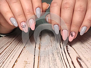 sexy pink manicure on long beautiful nails