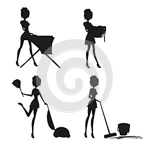 Sexy pinup style french maid at work - Set silhouette photo