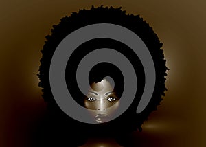 Sexy portrait of African American Woman, dark skin female face with beautiful traditional black Afro curly hair style, vector i