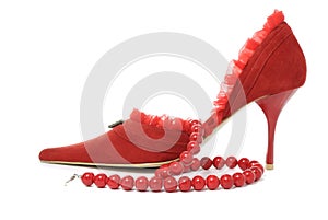 Red Female Shoe And Beads