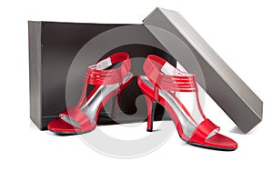 Sexy, red high heel shoes on white