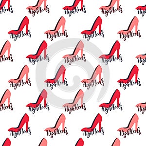 Sexy Red High Heels Vector Graphic Art Seamless Pattern