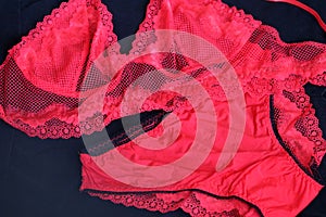 red lace handmade lace, set of bra and panties