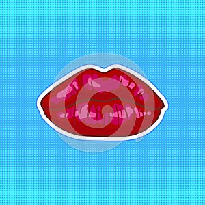 Sexy red lips icon isolated on white background. Beautiful womans an air kiss with glossy lipstick. Fashion vector