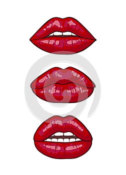 Sexy red lips icon isolated on white background. Beautiful womans an air kiss with glossy lipstick. Fashion vector illustration