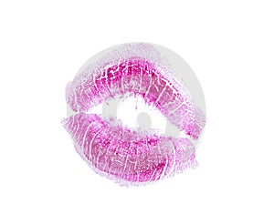 Sexy red pink lips track isolated on the white