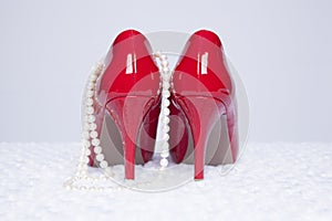 Red Pumps with Pearls