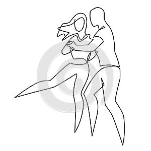 Sexy Salsa couple dancing continuous one line drawing. Latin ballroom dance, isolated on white.
