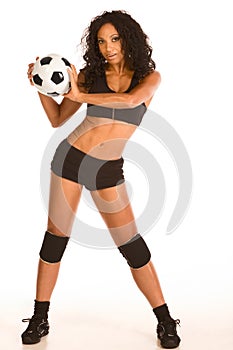 soccer player sporty ethnic woman with ball