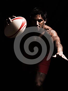 topless rugby man scoring touchdown photo