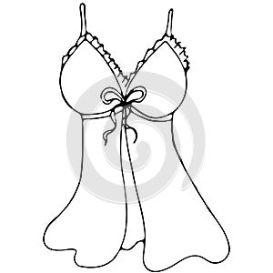 Sexy underwear for woman - negligee, peignoir, vector elements in doodle style with black outline