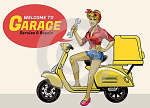 Sexy Vintage Pin up Scooter Mechanic Girl