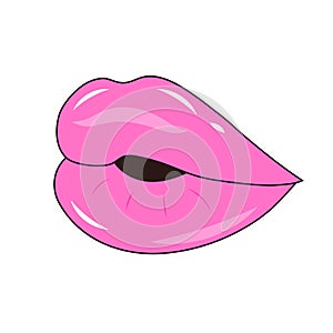 Sexy wet lips in pop art style. Womans mouth.
