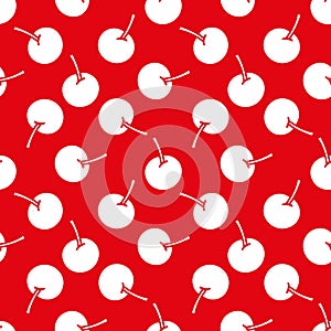 White cherries on red background seamless pattern