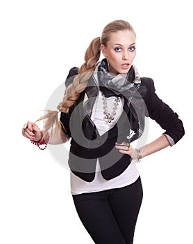 woman in black jacket with bijouterie photo