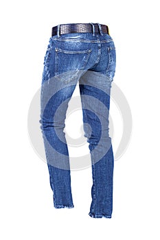 Sexy woman blue jeans. Fit female butt in blue jeans. Isolated on white