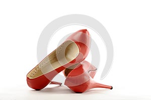 sexy woman elegant red shoes isolated white background