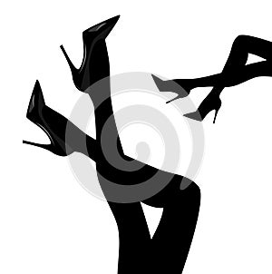 Sexy woman legs wearing high heels shoes vector silhouette outline photo