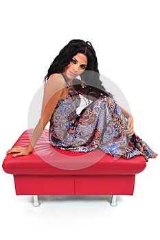 Woman Posing on Footstool