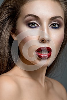 woman with red lips photo