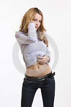 woman show her bellybutton photo