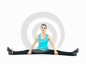 woman showing fitness moves, white background photo