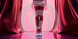 Sexy woman wearing pink cowboy alligator leather boots in a studio. Ai Generative image