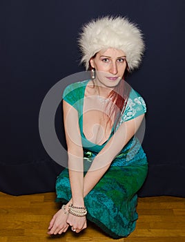 woman with white ushanka photo