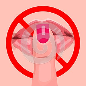 Sexy women`s lips with finger. sign shh.Attractive female mouth for print. stop signal photo