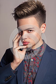young fashion model with highlighted haircut