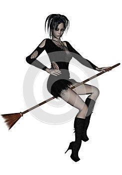 young witch on a broomstick photo