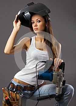 young woman construction worker