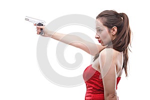 young woman - gun isolated on white