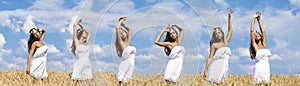 young woman in a wheat golden field