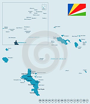 Seychelle - map and flag - Detailed Vector Illustration