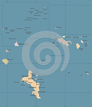Seychelle Map - Vintage Detailed Vector Illustration