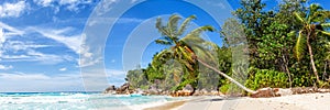Seychelles Anse Georgette beach Praslin island palm panoramic view holidays vacation paradise sea