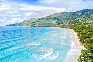 Seychelles Beau Vallon beach Mahe island landscape scenery vacation ocean drone view aerial photo photo