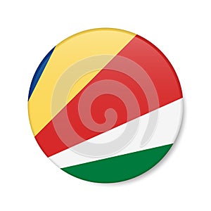 Seychelles circle button icon. Republic of Seychelles round badge flag. 3D realistic isolated vector illustration